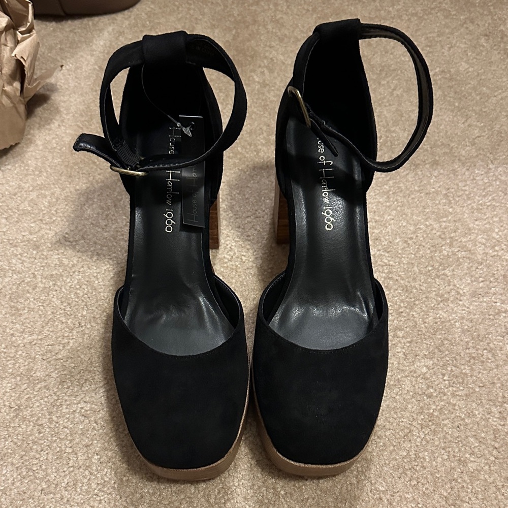 House of Harlow 1960 Black Ankle Strap Heels